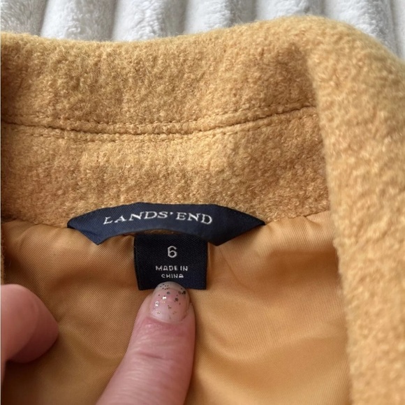 Lands' End Womens Boucle Coat Mustard Yellow Regular Size 6 EUC Wool Blend - Picture 6 of 9